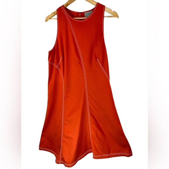 NWT Maeve Anthropologie Sleeveless Asymmetrical Shift Dress Orange Linen Blend - Picture 11 of 11